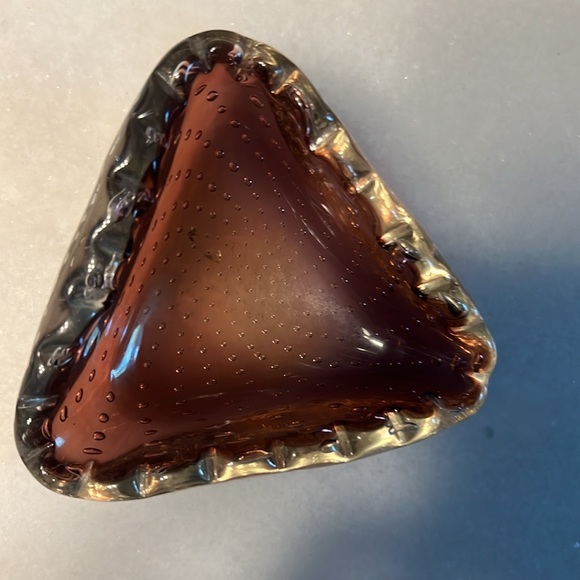 Vintage Armando Jacobino Kumela Triangular Glass Bowl Bubbles Amethyst - Picture 7 of 12